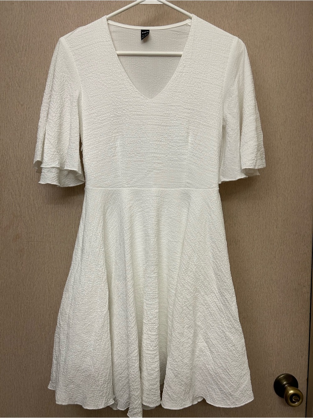 Shein - White Textured Midi Dress - Size S